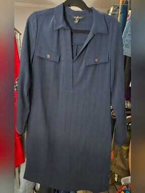 Banana Republic Navy V-Neck Shirt Dress with Button Flap Pockets Sz.M